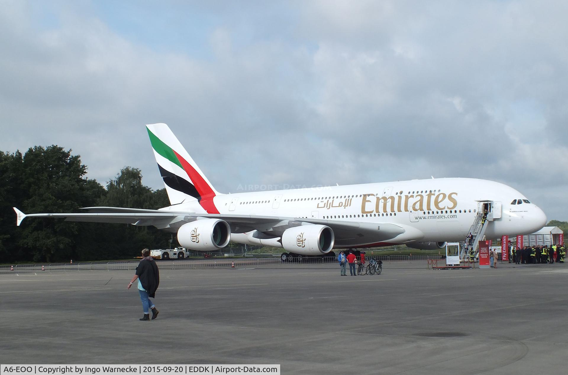 A6-EOO, 2015 Airbus A380-861 C/N 0190, Airbus A380-861 of Emirates Airline at the DLR 2015 air and space day on the side of Cologne airport