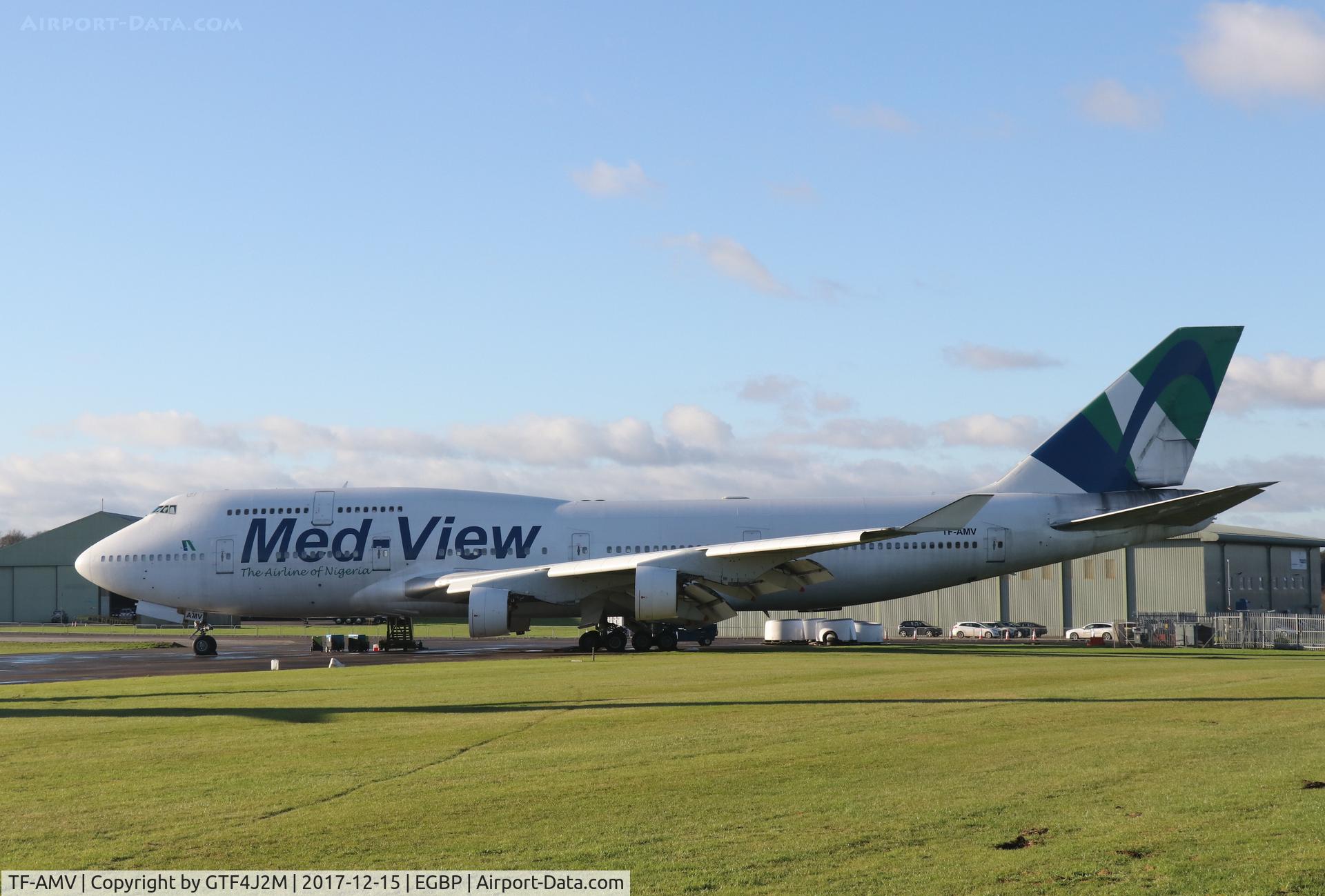 TF-AMV, 1996 Boeing 747-412 C/N 28022, TF-AMV  ex Med-View AL at Kemble 15.12.17  for parting out