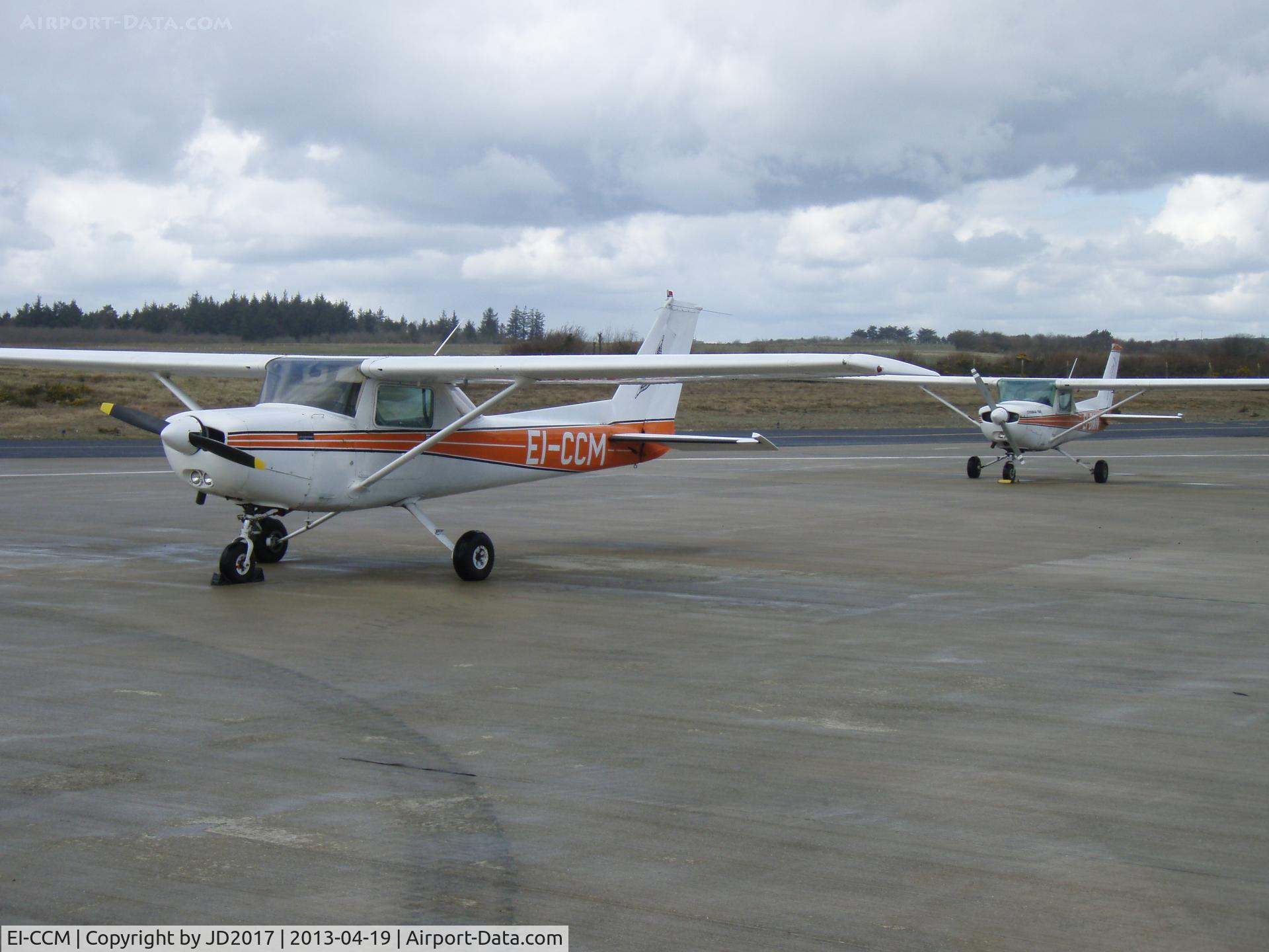 EI-CCM, 1979 Cessna 152 C/N 152-82320, Waterford Airport 19th April 2013 with EI-BMN (now with National Flight Centre, Weston) and  a former sister ship (both ex- Iona National Airways and still wearing the Iona colours).