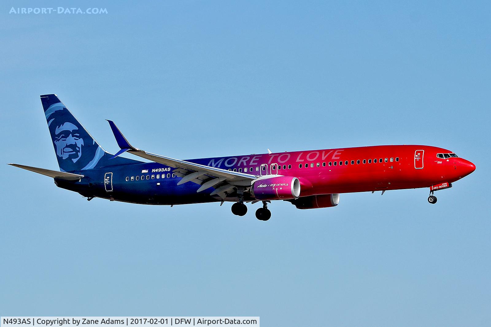N493AS, 2016 Boeing 737-990/ER C/N 41727, Arriving at DFW Airport