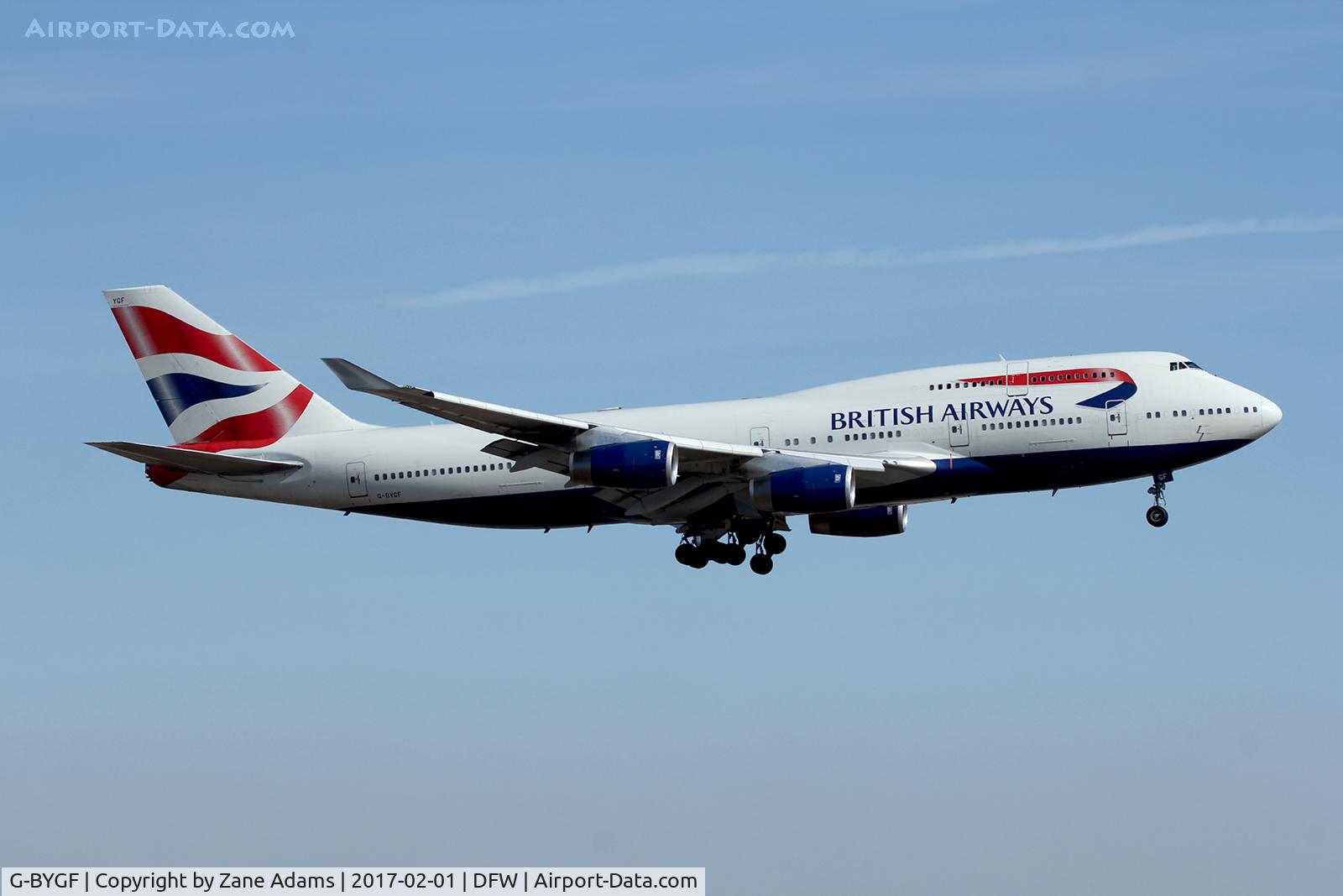 G-BYGF, 1999 Boeing 747-436 C/N 25824, Arriving at DFW Airport