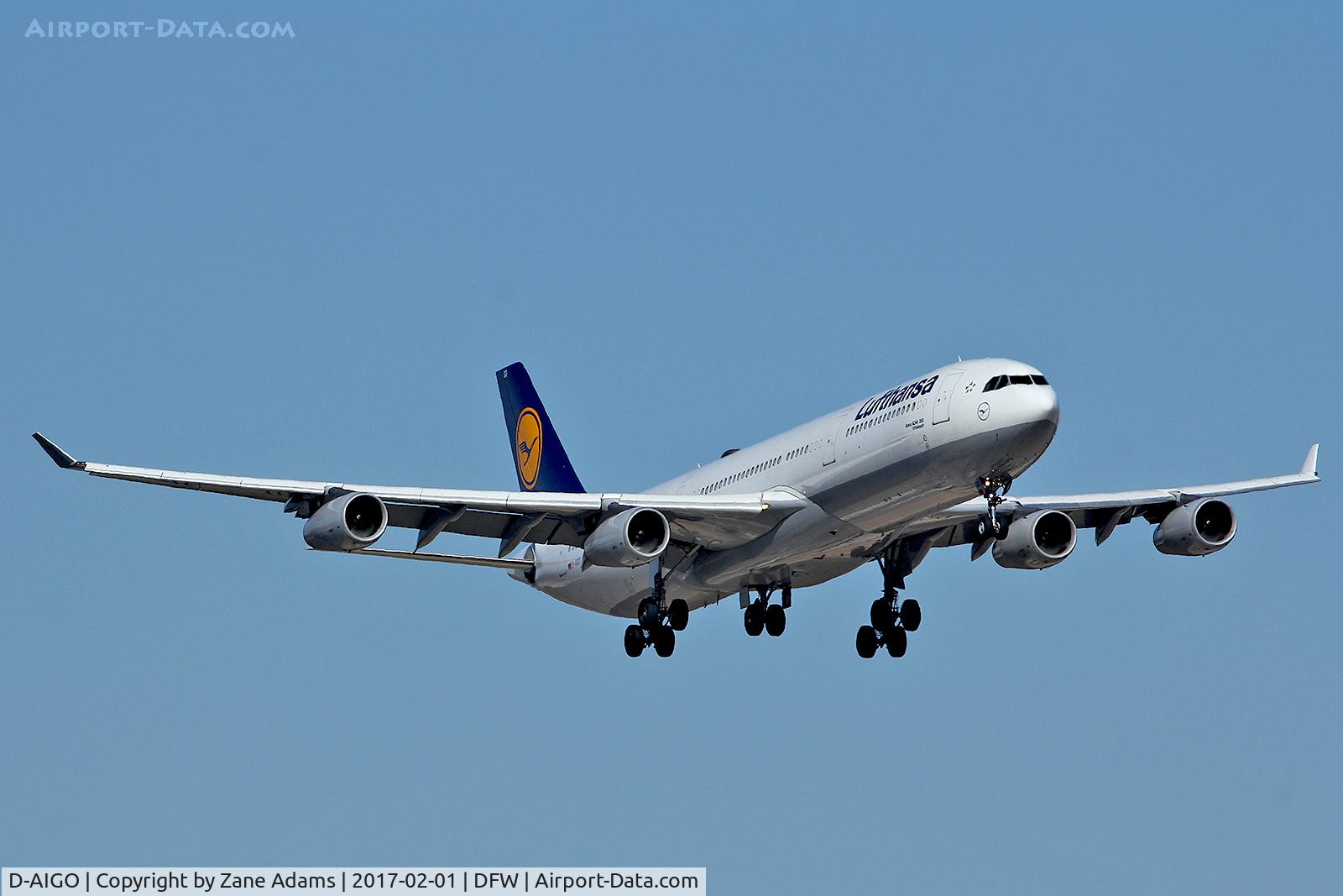 D-AIGO, 1998 Airbus A340-313X C/N 233, Arriving at DFW Airport