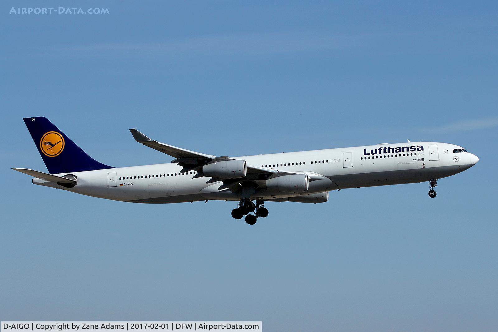 D-AIGO, 1998 Airbus A340-313X C/N 233, Arriving at DFW Airport