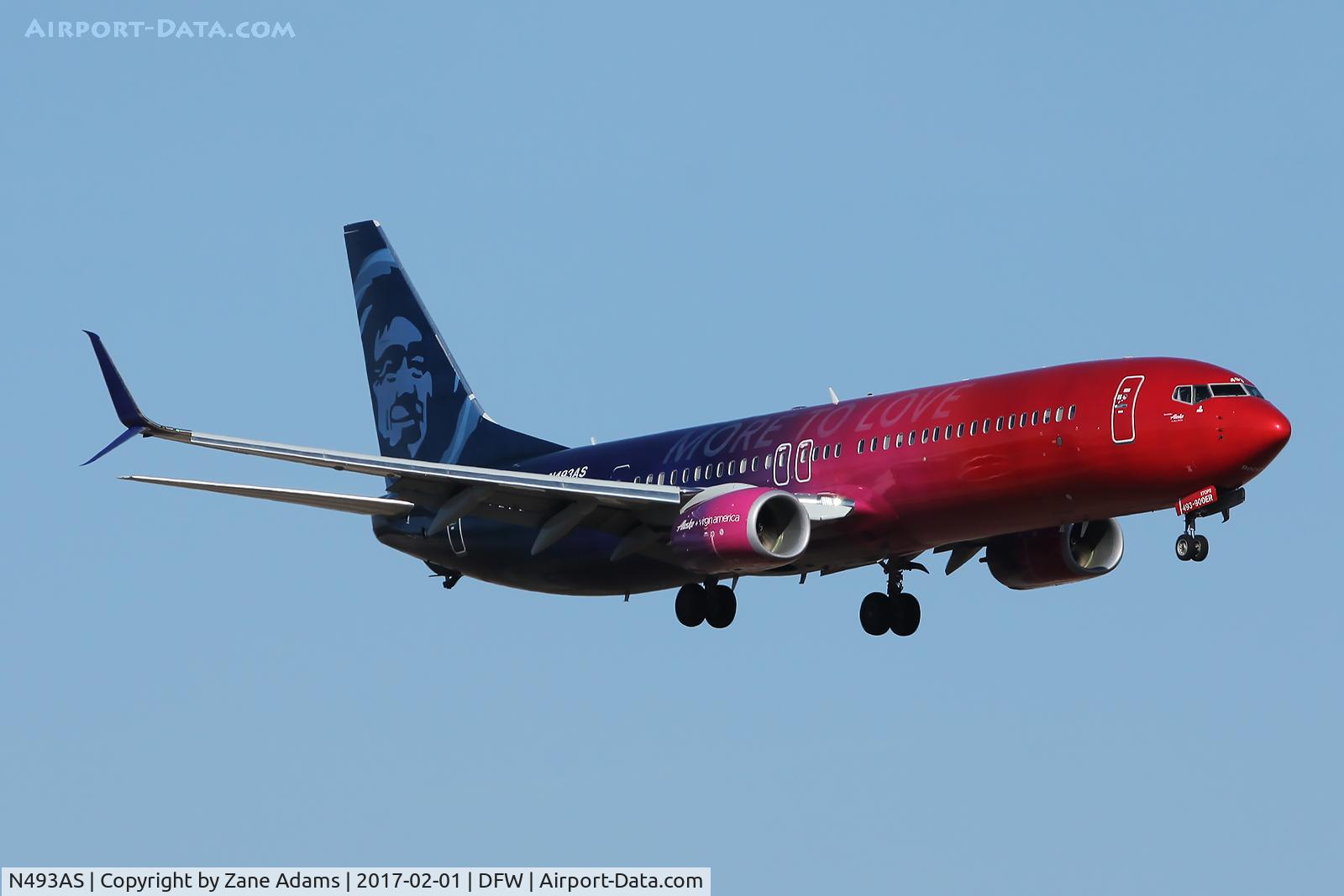 N493AS, 2016 Boeing 737-990/ER C/N 41727, Arriving at DFW Airport