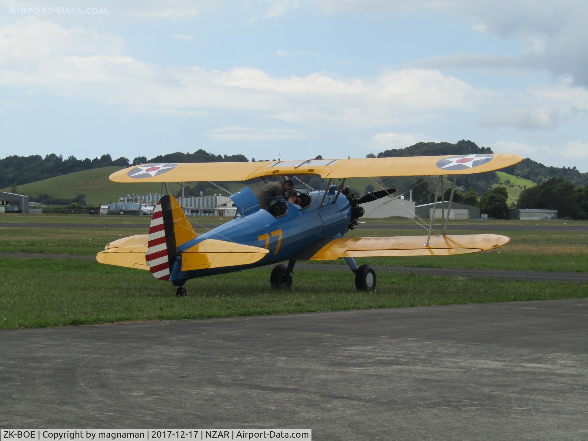 ZK-BOE, 1942 Boeing PT-13D Kaydet (E75) C/N 75-5064, off for another trip