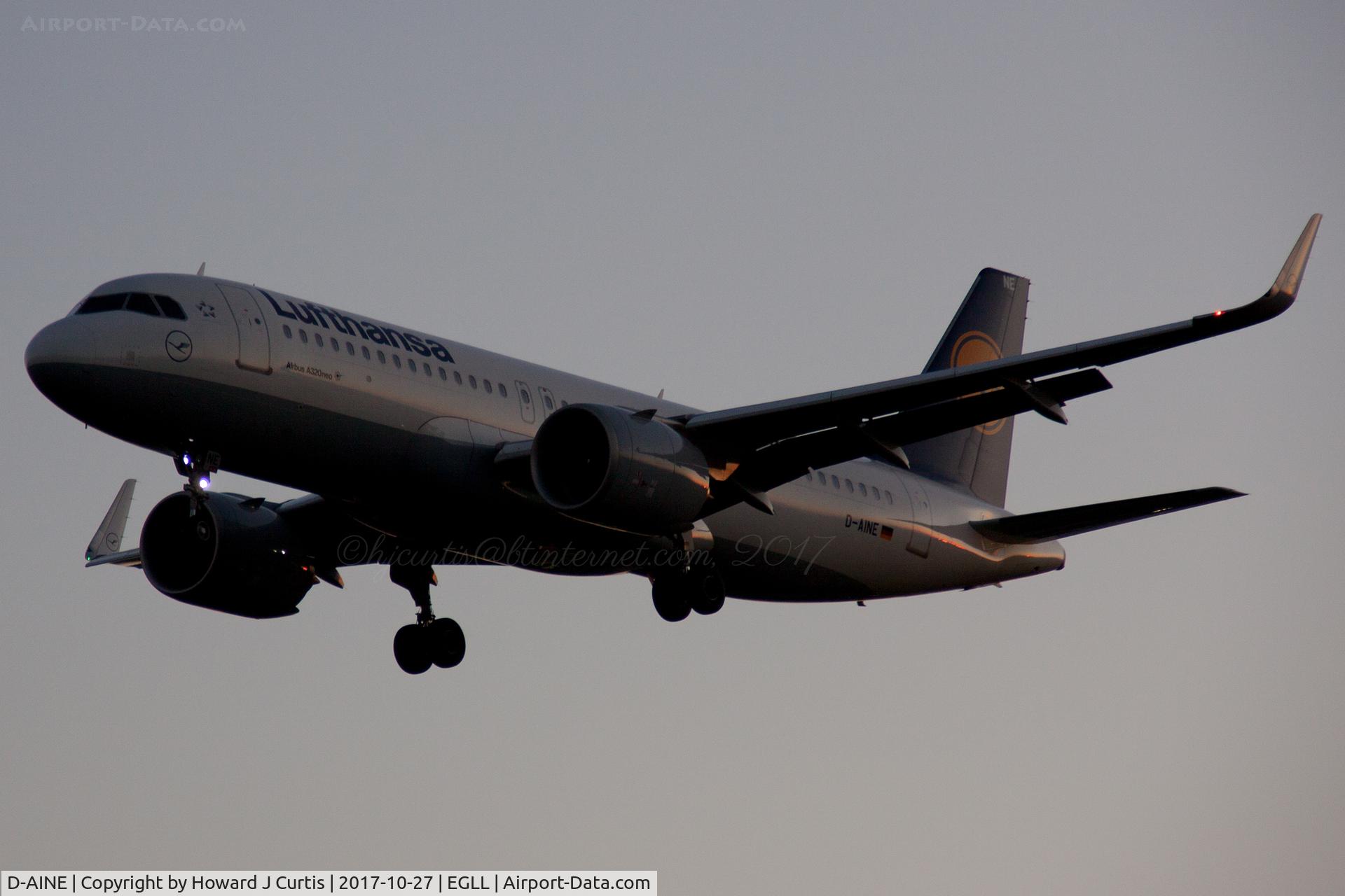 D-AINE, 2016 Airbus A320-271N C/N 7103, On approach at sunrise.