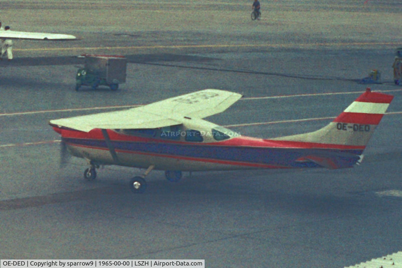 OE-DED, 1962 Cessna 210B C/N 21057970, Parked at Zurich-Kloten Airport 1965.Scanned from a negative.