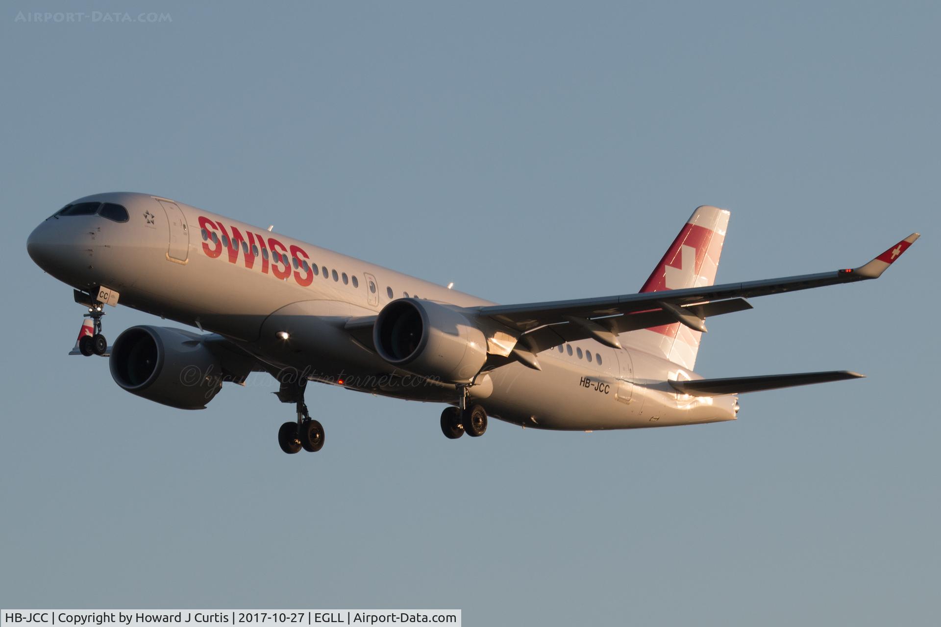 HB-JCC, 2017 Bombardier CSeries CS300 (BD-500-1A11) C/N 55012, On approach at dawn