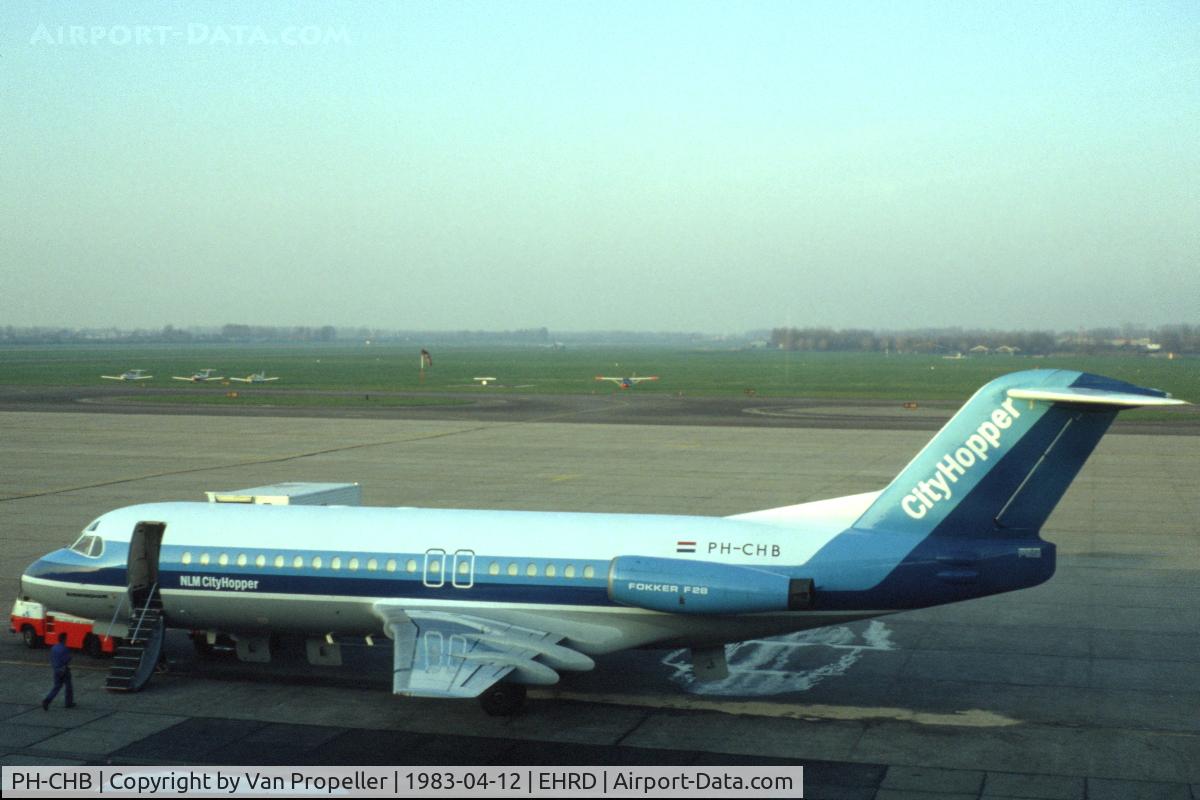 PH-CHB, 1978 Fokker F-28-4000 Fellowship C/N 11138, NLM CityHopper Fokker F28 on the platform of Rotterdam Zestienhoven airport, the Netherlands, 1983