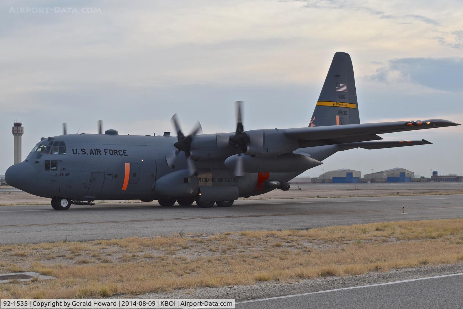 92-1535, 1992 Lockheed C-130H Hercules C/N 382-5324, Taxiing on Alpha for RWY 28L.  153rd AW, WY ANG.