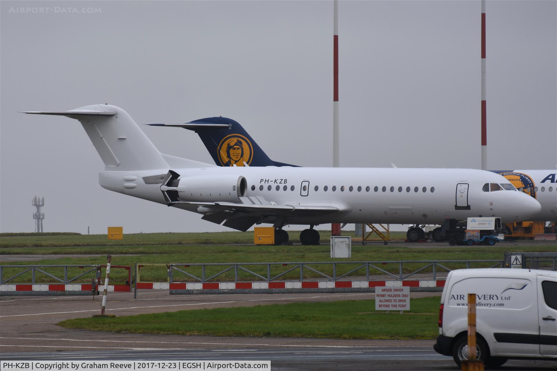 PH-KZB, 1996 Fokker 70 (F-28-070) C/N 11562, Parked at Norwich.