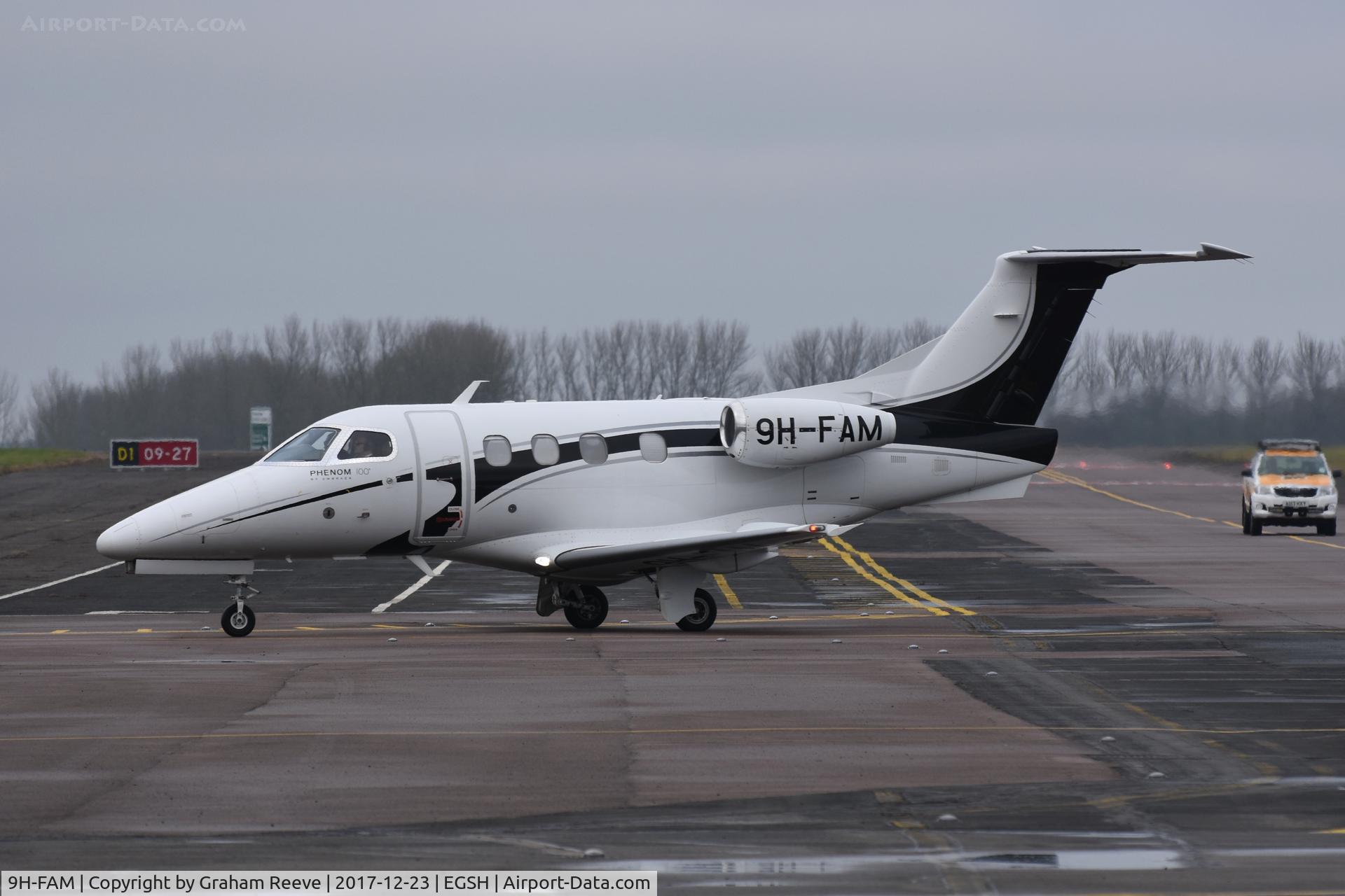 9H-FAM, 2009 Embraer EMB-500 Phenom 100 C/N 50000100, Just landed at Norwich.