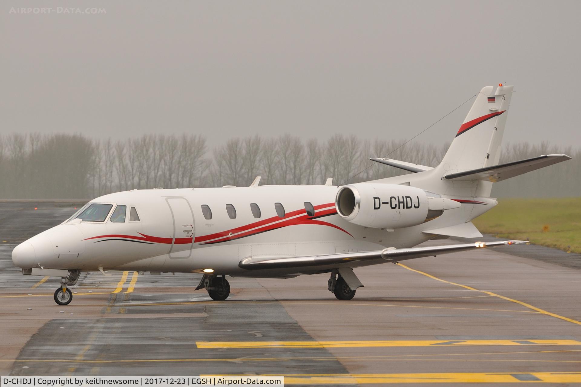 D-CHDJ, 2007 Cessna 560XL Citation XLS C/N 560-5744, Arriving at Norwich from Cologne.