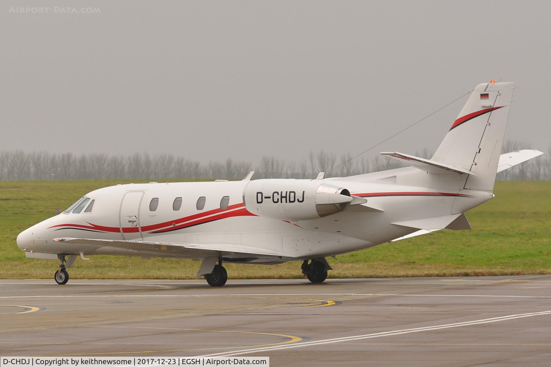 D-CHDJ, 2007 Cessna 560XL Citation XLS C/N 560-5744, Arriving at Norwich from Cologne.