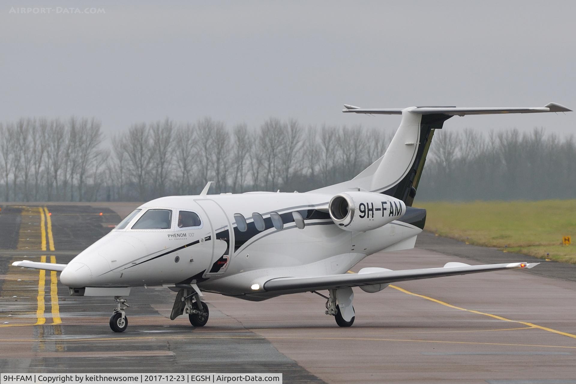 9H-FAM, 2009 Embraer EMB-500 Phenom 100 C/N 50000100, Arriving at Norwich from Nice.