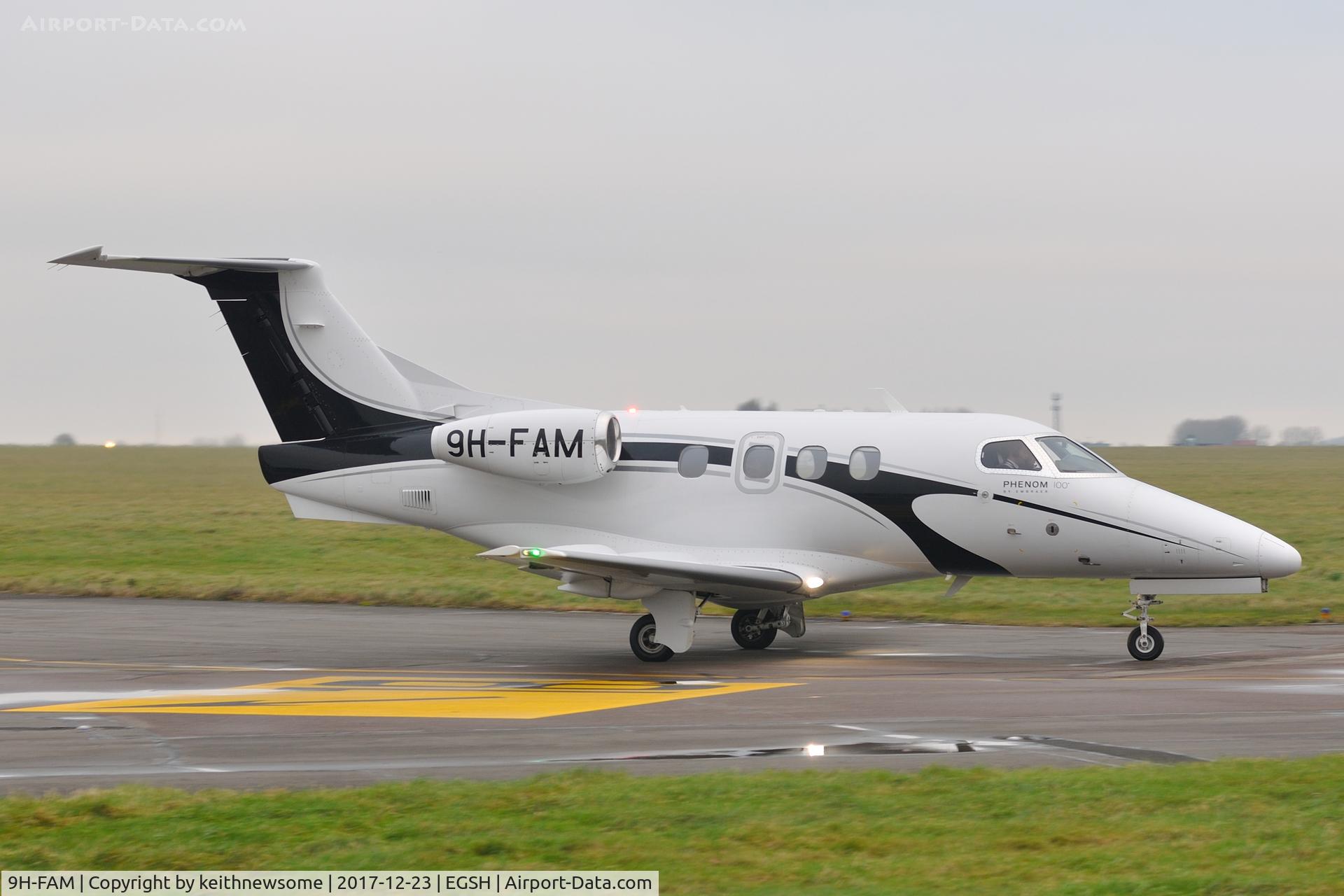 9H-FAM, 2009 Embraer EMB-500 Phenom 100 C/N 50000100, Leaving Norwich for Glasgow.