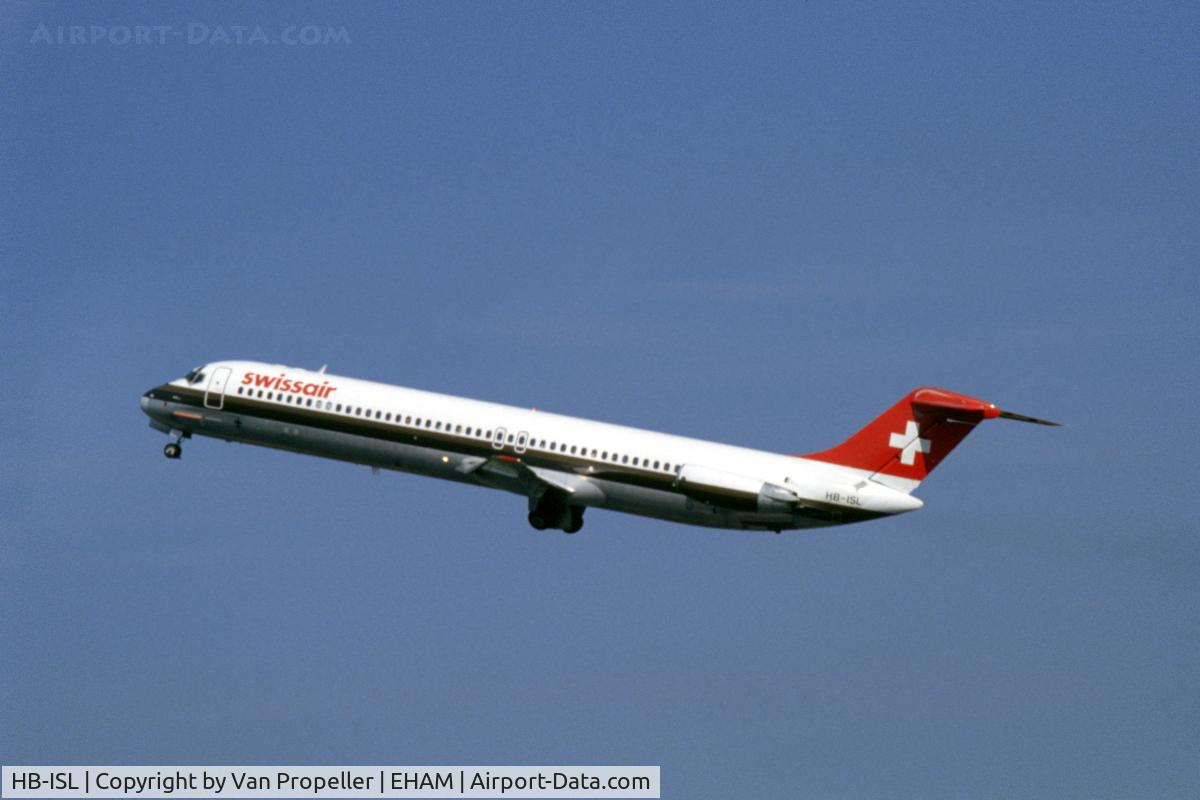 HB-ISL, 1975 Douglas DC-9-51 C/N 47655, Swissair Douglas DC-9-51 taking off from Schiphol airport, the Netherlands, early 80s