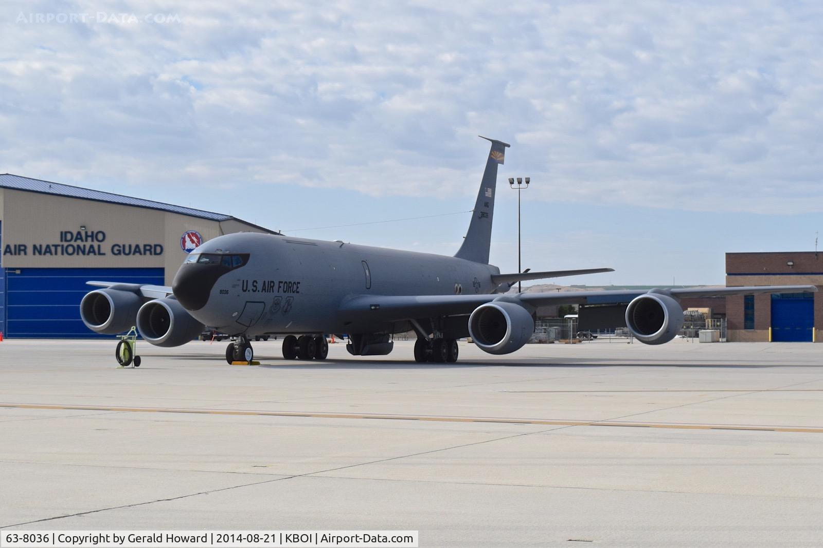 63-8036, 1963 Boeing KC-135R Stratotanker C/N 18653, Parked on the Idaho ANG ramp.  161st Air Refueling Wing, AZ ANG.