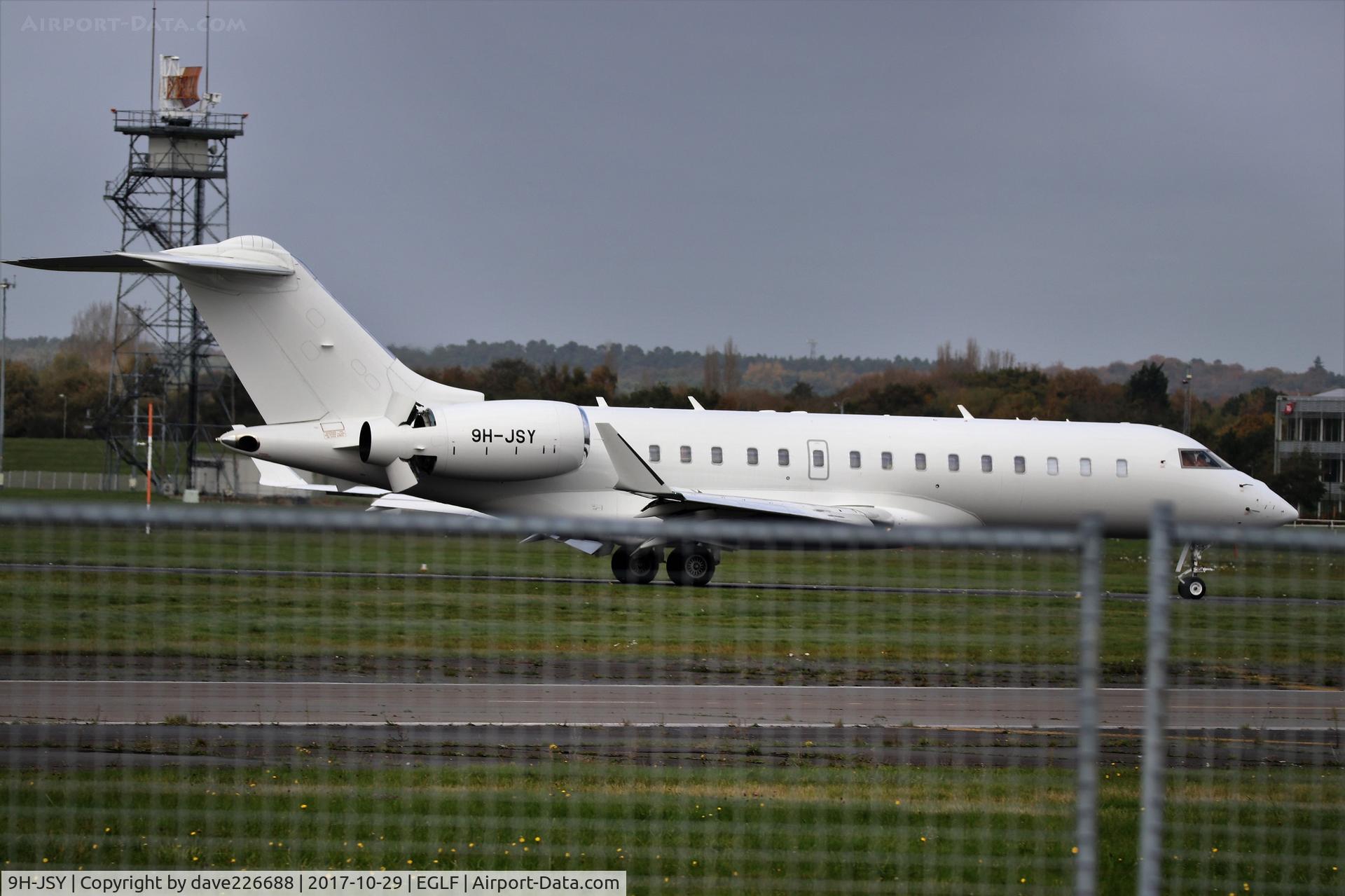 9H-JSY, 2010 Bombardier BD-700-1A10 Global Express C/N 9423, 9H JSY of Elitavia (Malta) landing on 06 at Farnborough