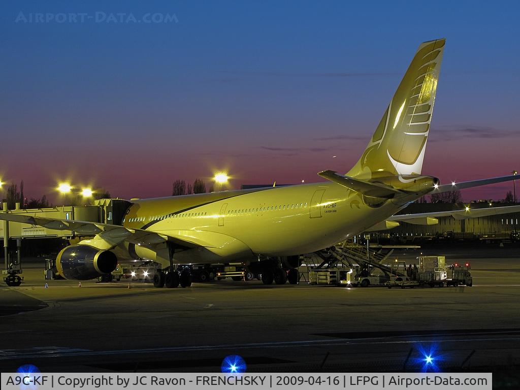 A9C-KF, 2000 Airbus A330-243 C/N 340, Colors'night of CDG terminal 1 parking Zoulou