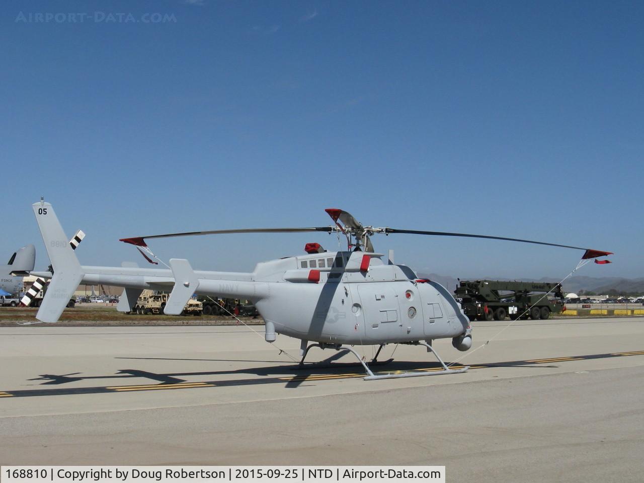 168810, 2014 Northrop Grumman MQ-8C Fire Scout (Bell 407) C/N 05, BUNO 168810 Northrop Grumman MQ-8C FIRE SCOUT UAS. based on Bell 407. Rolls Royce 250-C47E Turboshaft w/ dual channel FADEC, Payload 500 lbs, max sling load 2,650 lbs. Longer range, more capable than MQ-8B FIRE SCOUT which see under NTD.