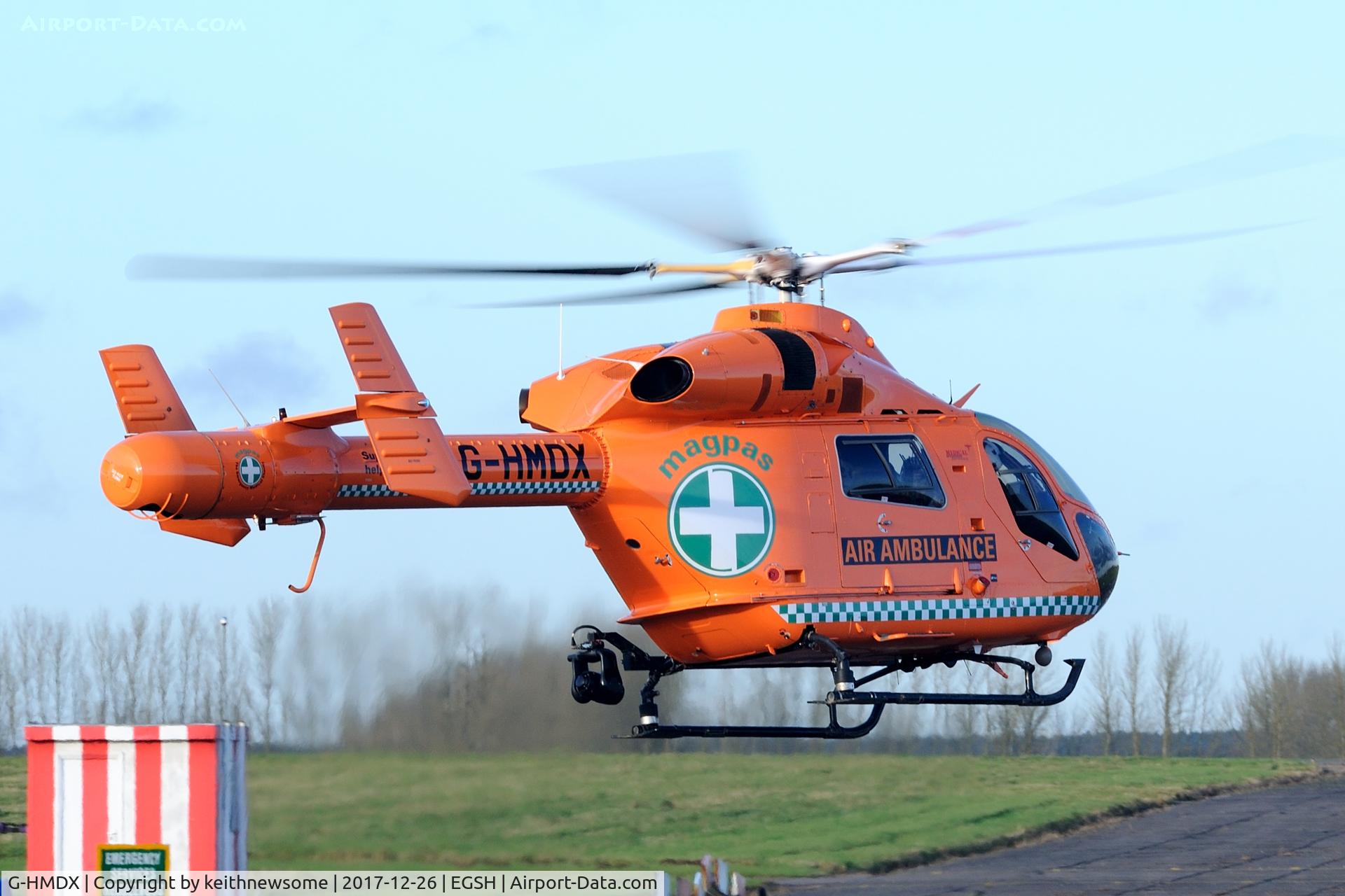 G-HMDX, 2007 MD Helicopters MD-900 Explorer C/N 900-00121, Leaving Norwich following fuel stop.