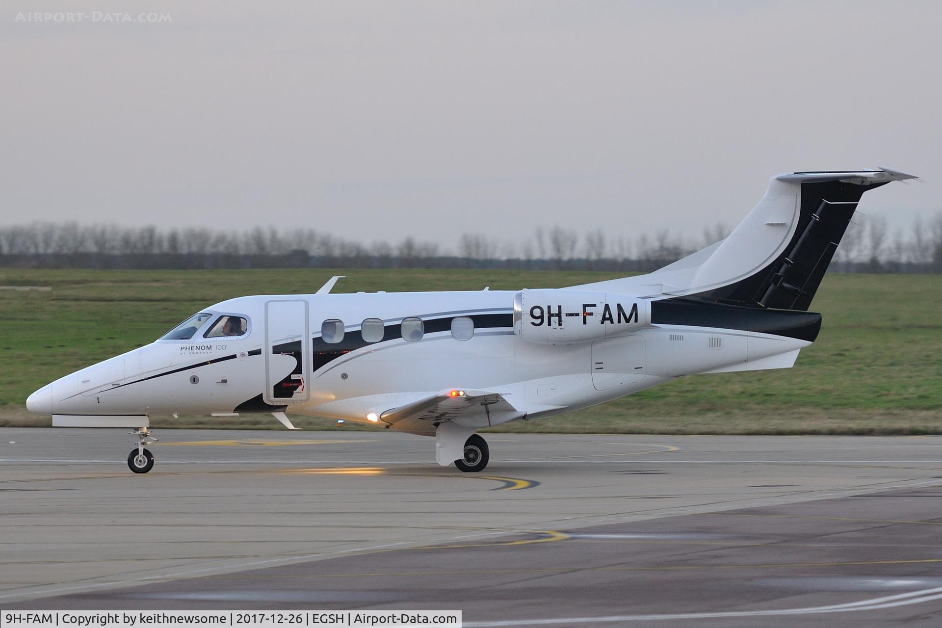 9H-FAM, 2009 Embraer EMB-500 Phenom 100 C/N 50000100, Arriving at Norwich from Glasgow.