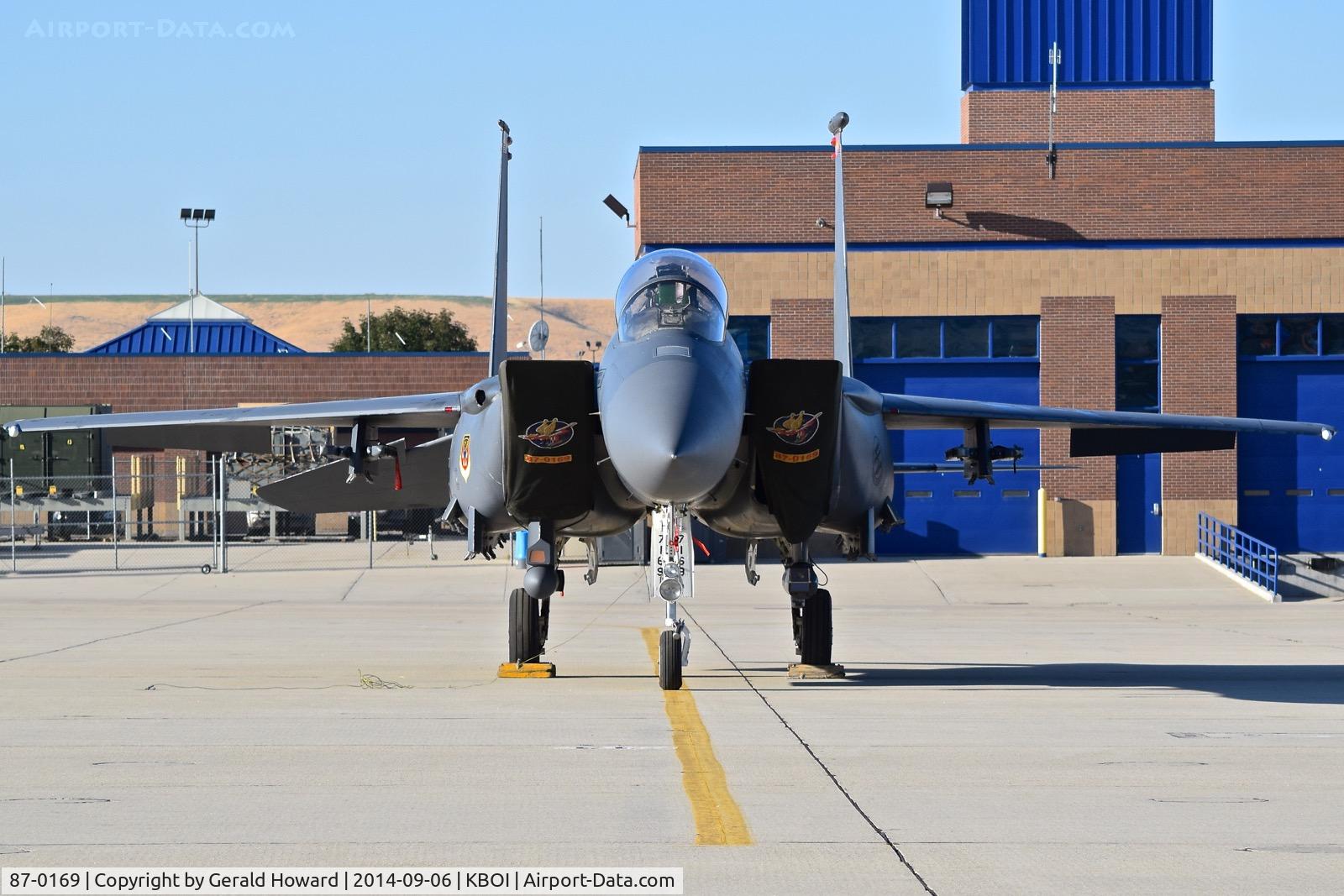 87-0169, 1987 McDonnell Douglas F-15E Strike Eagle C/N 1034/E009, Parked on the Idaho ANG ramp. 389TH Fighter Sq. 