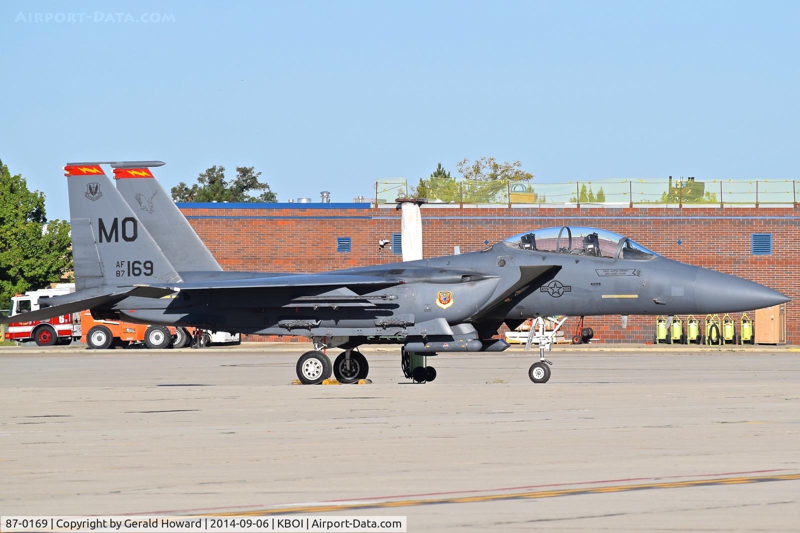 87-0169, 1987 McDonnell Douglas F-15E Strike Eagle C/N 1034/E009, Parked on the Idaho ANG ramp. 389TH Fighter Sq. 