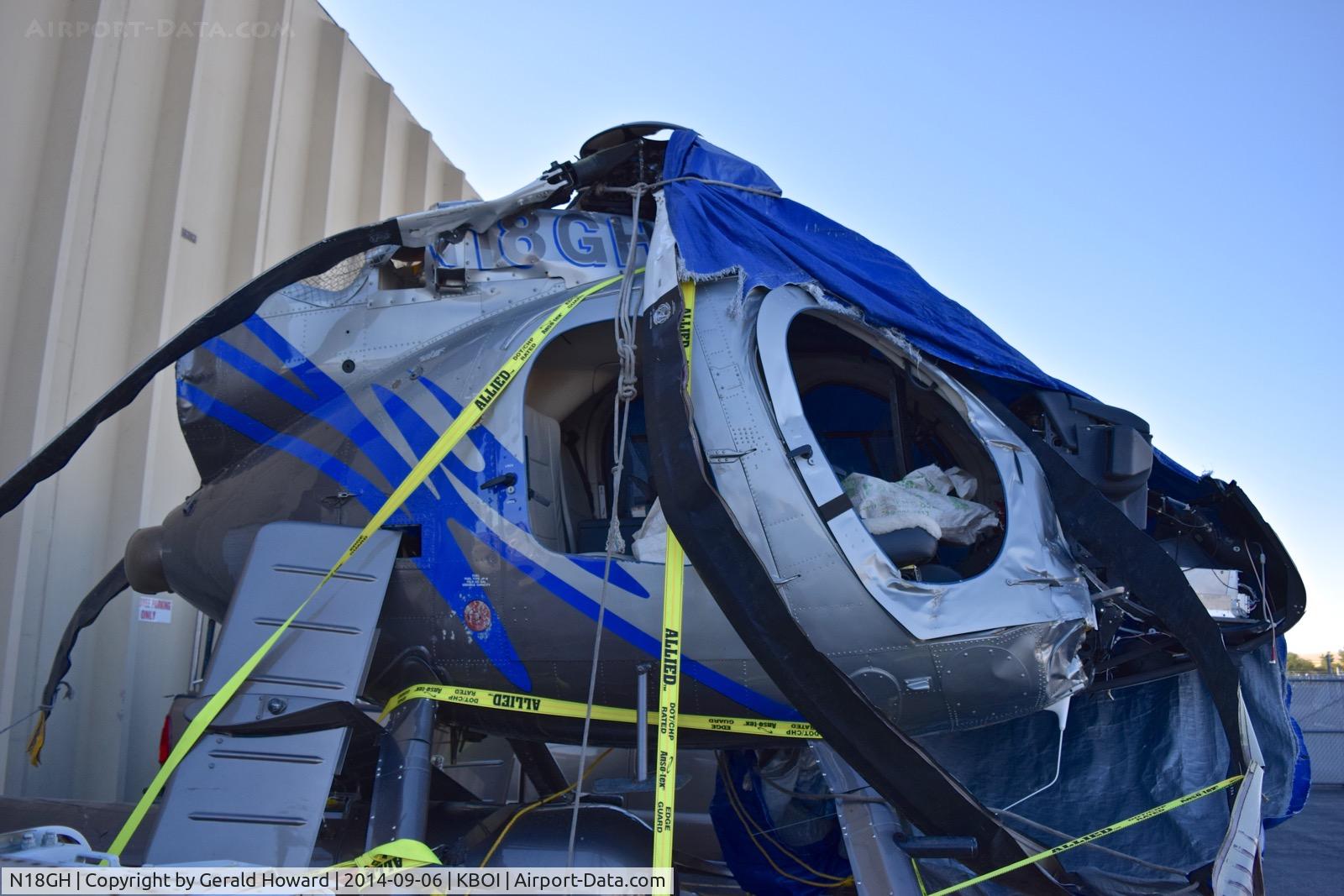 N18GH, McDonnell Douglas 500N C/N LN014, Involved in an accident on 11 AUG 2014. Crashed just after take off. No injuries.