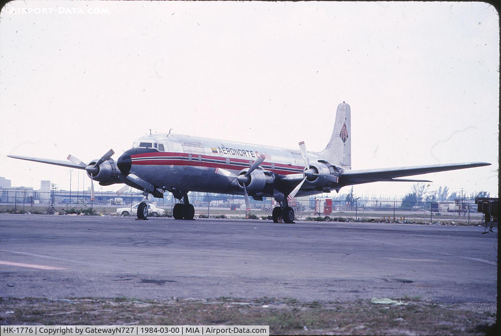 HK-1776, 1958 Douglas DC-6A C/N 45499, This aircraft has been determined to be DC-6A HK-1776 (c/n 45499), not DC-6B HK-1700, due to cargo door configuration. Thanks to M. Meyer for his help. HK-1776 was lost 07/1999 in Columbia in a landing accident.