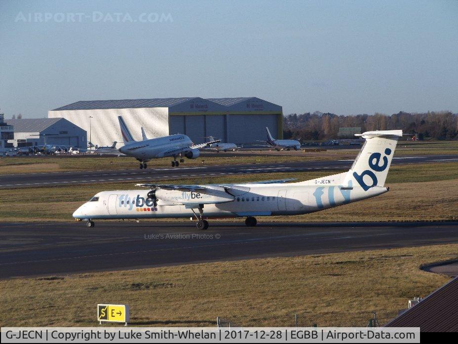 G-JECN, 2005 De Havilland Canada DHC-8-402Q Dash 8 C/N 4120, Lining up on runway 33 at Birmingham Airport.