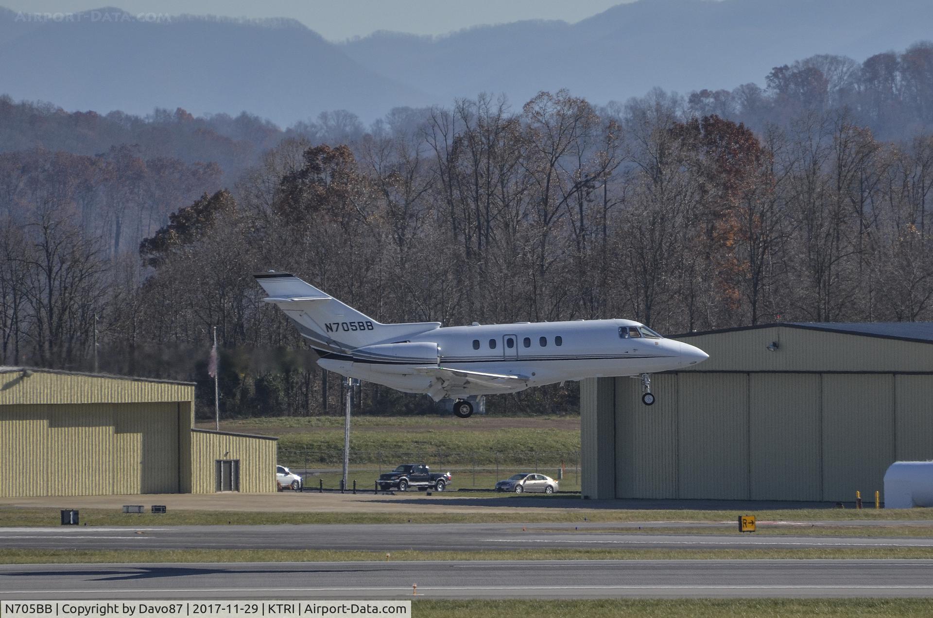 N705BB, 1984 British Aerospace BAe.125-800A C/N 258015, About to land at Tri-Cities Airport (KTRI) in Blountville, TN.