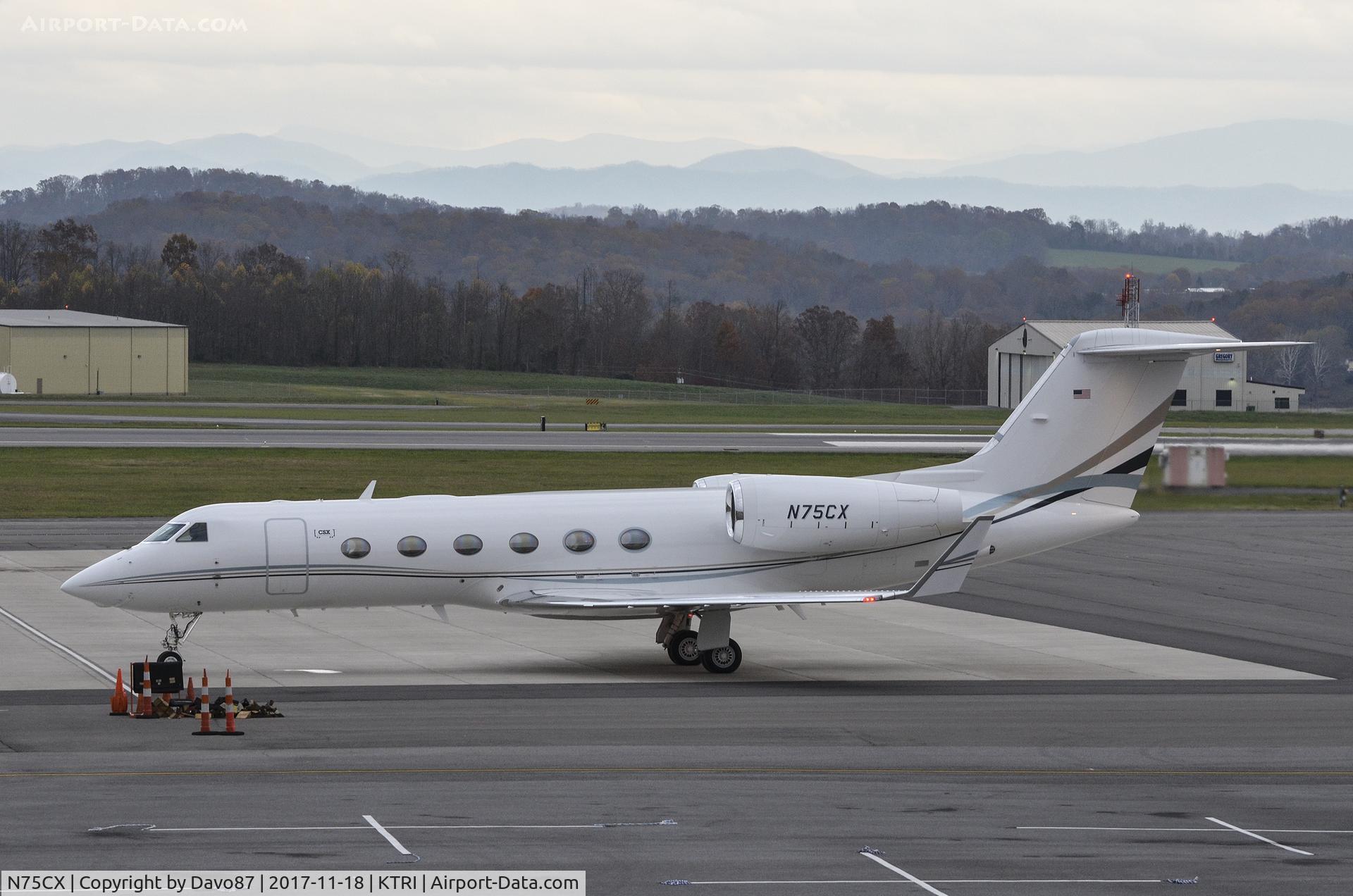 N75CX, 2013 Gulfstream Aerospace GIV-X (G450) C/N 4296, Parked at Tri-Cities Airport (KTRI) in Blountville, TN.