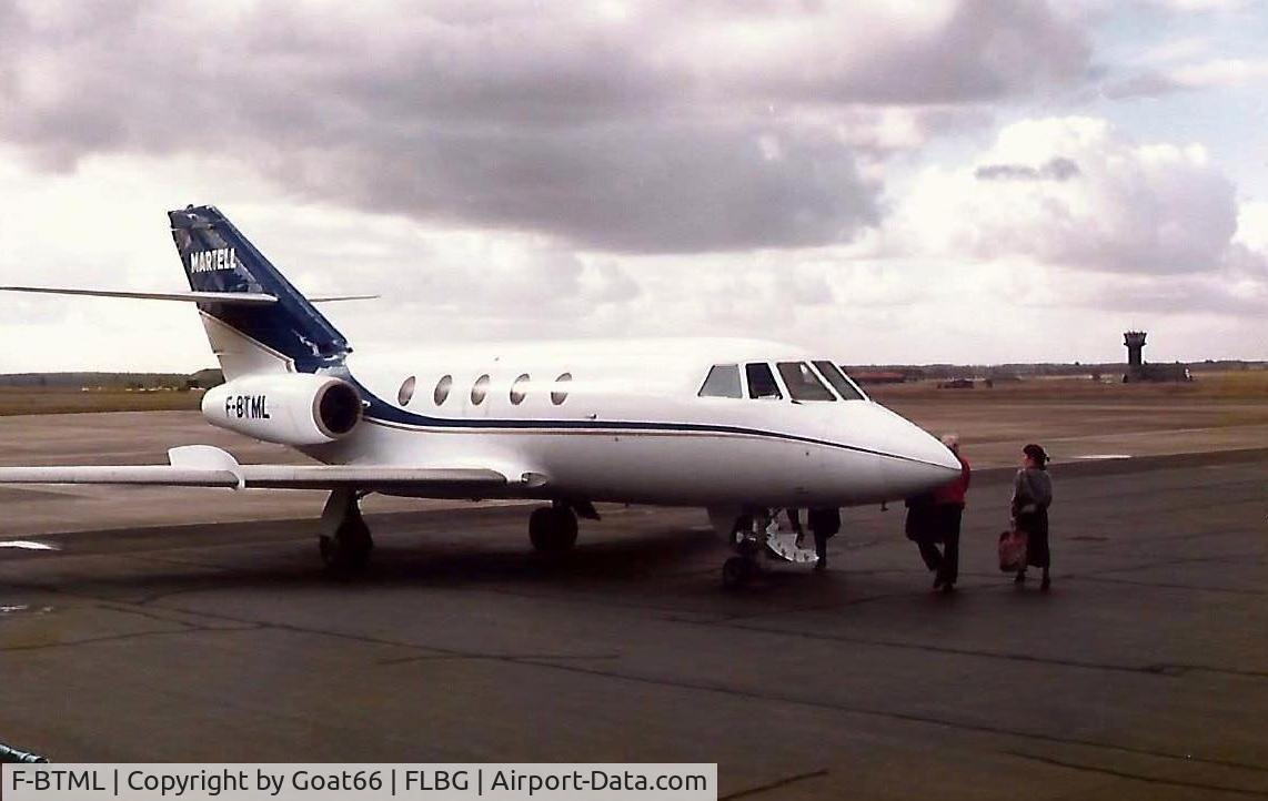 F-BTML, Dassault Fan Jet Falcon (20) C/N 67, About to depart Chateaubernard, Cognac, France, F-BTML was owned by the Martell drinks group