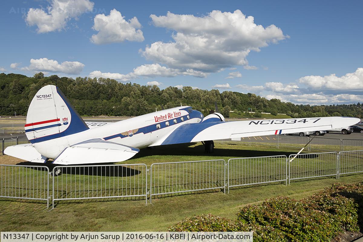 N13347, 1933 Boeing 247D C/N 1729, On display at The Museum of Flight in vintage United Airlines colours after a 14-year restoration.