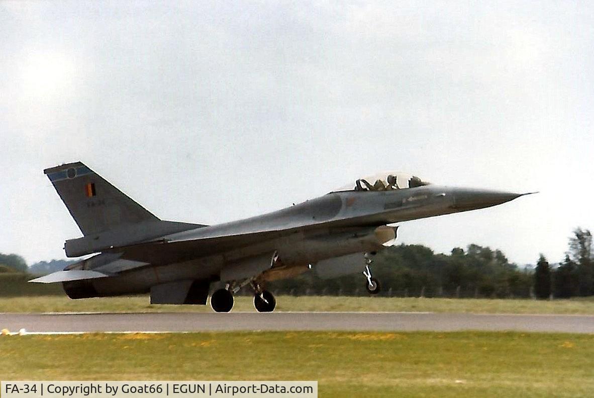 FA-34, 1980 SABCA F-16A Fighting Falcon C/N 6H-34, Landing following display, Mildenhall May 1985