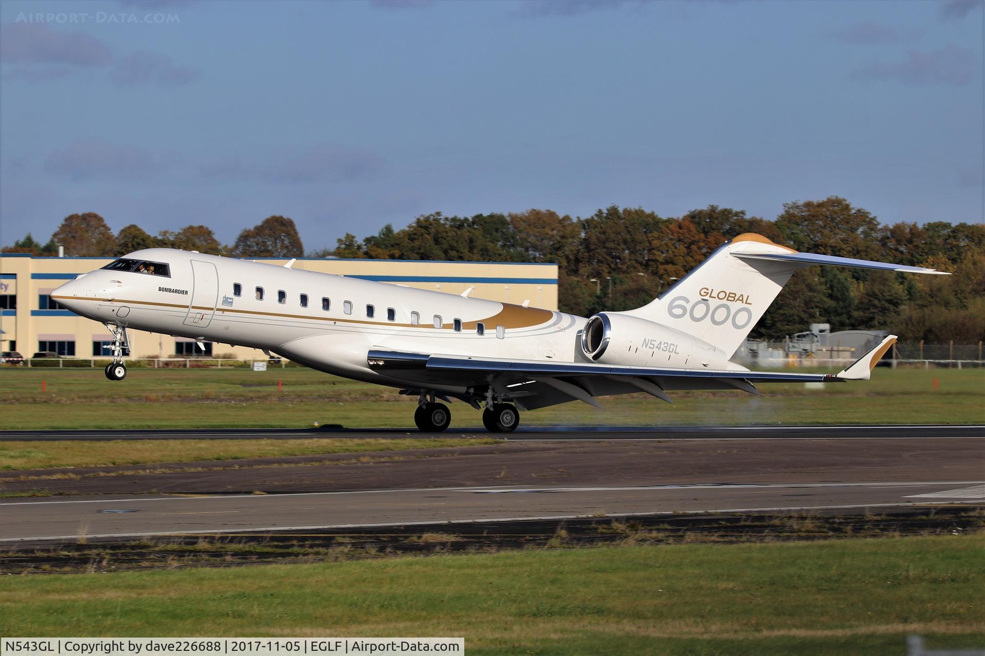 N543GL, 2013 Bombardier BD-700-1A10 Global 6000 C/N 9543, N543GL - Global 6000 landing on 24 at Farnborough