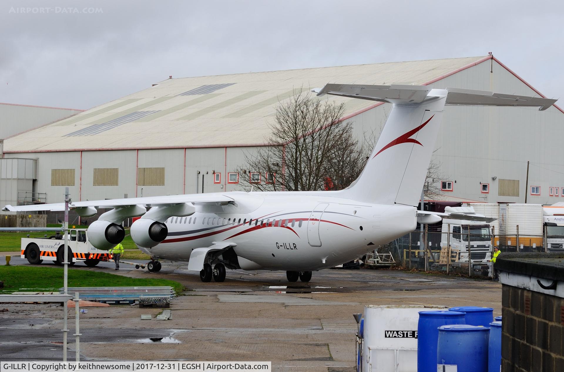 G-ILLR, 2000 British Aerospace Avro 146-RJ100 C/N E3379, Removed from spray shop, parked awkwardly.