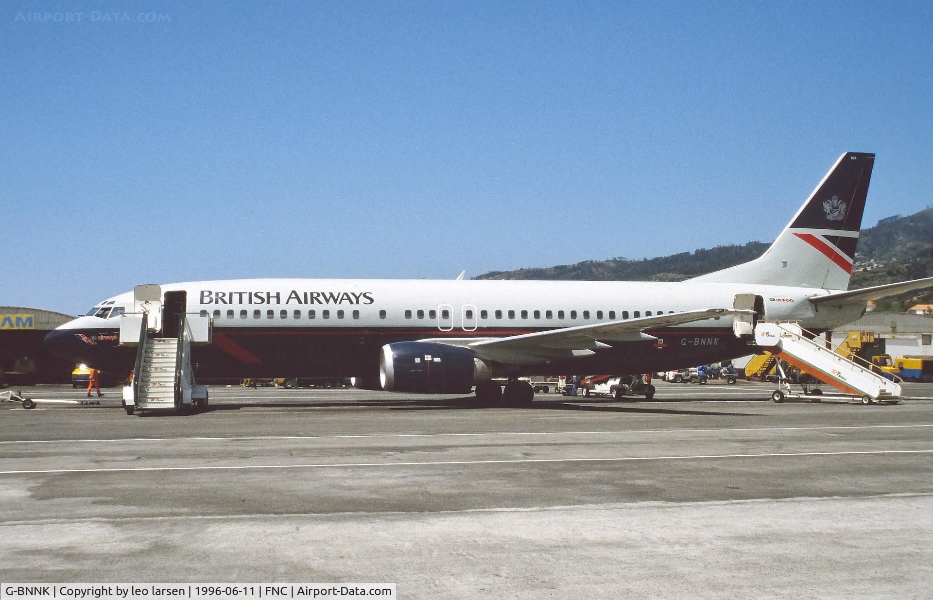 G-BNNK, 1988 Boeing 737-4Q8 C/N 24069, FNC Funchal 11.6.1996 with GB Airways marks
