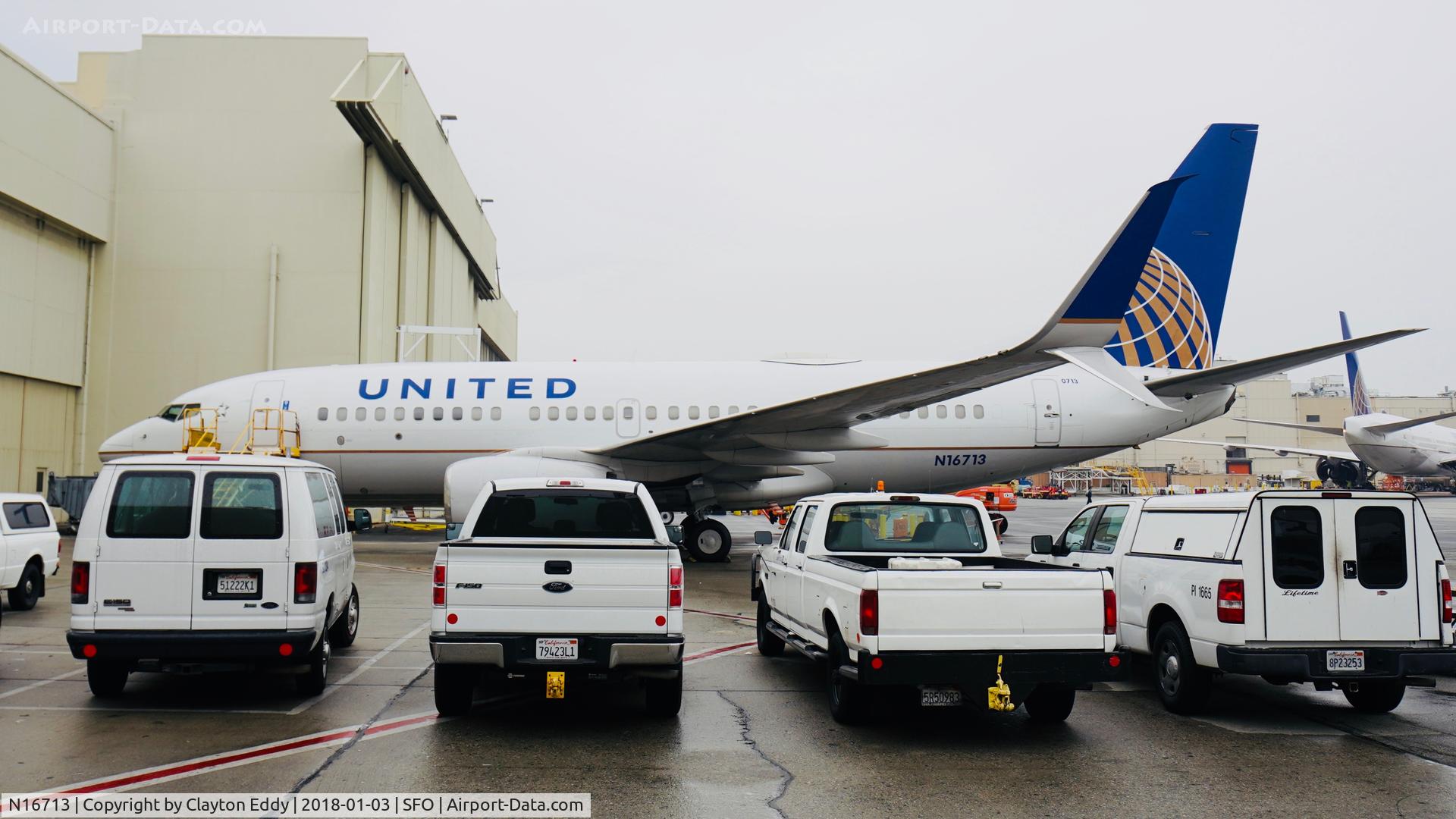 N16713, 1998 Boeing 737-724 C/N 28784, The aircraft had the eyebrow windows covered. SFO 2017.