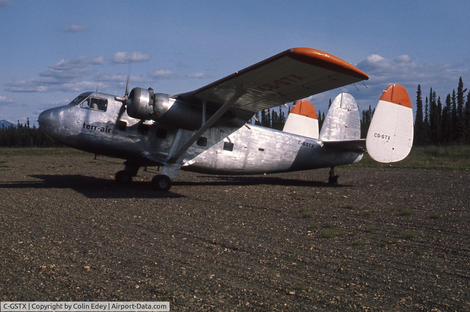 C-GSTX, 1957 Scottish Aviation Twin Pioneer Series 1 C/N 508, July 1975:  terr-air CG-STX on the airstrip at Ross River, Yukon, Canada