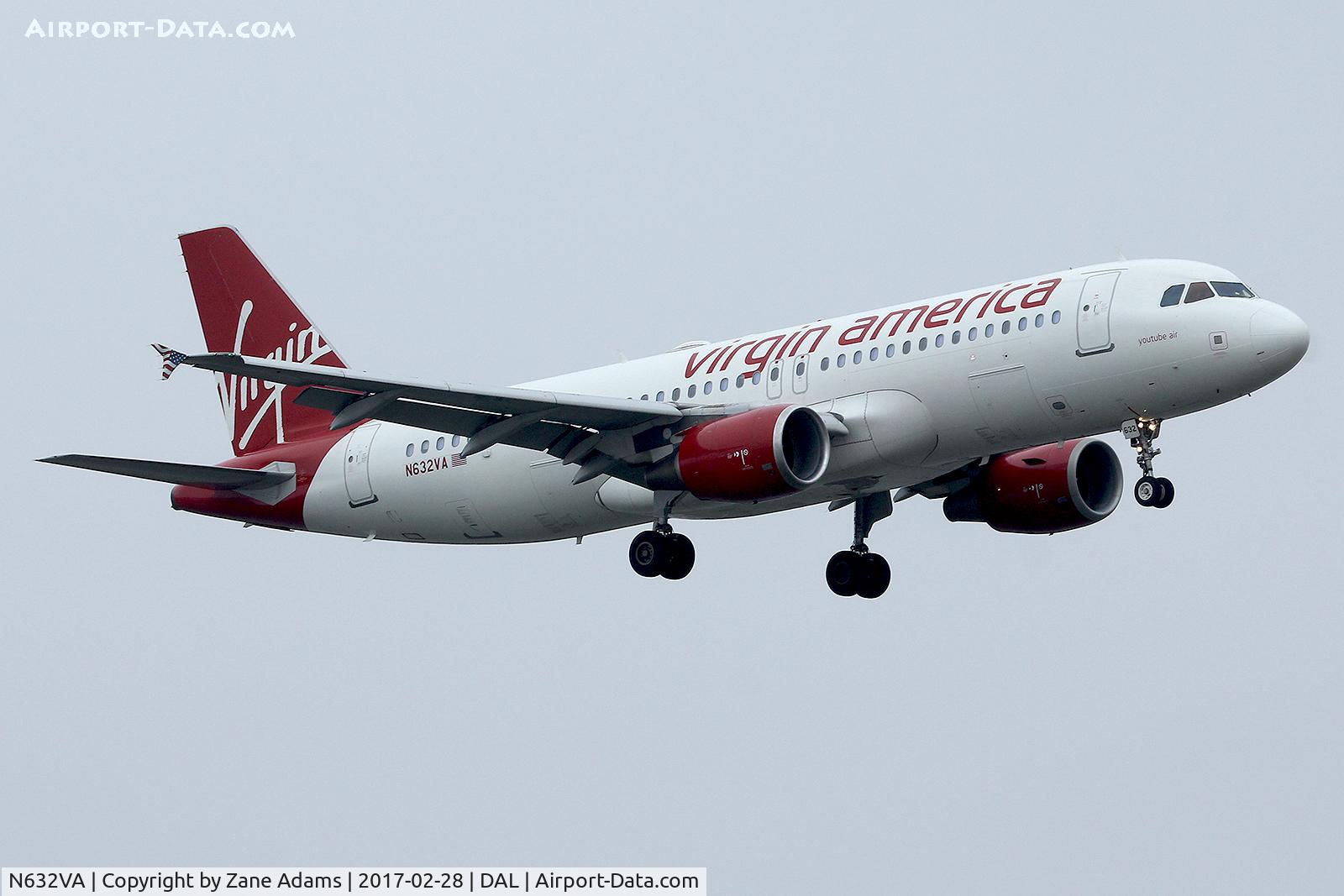 N632VA, 2007 Airbus A320-214 C/N 3155, Landing at Dallas Love Field