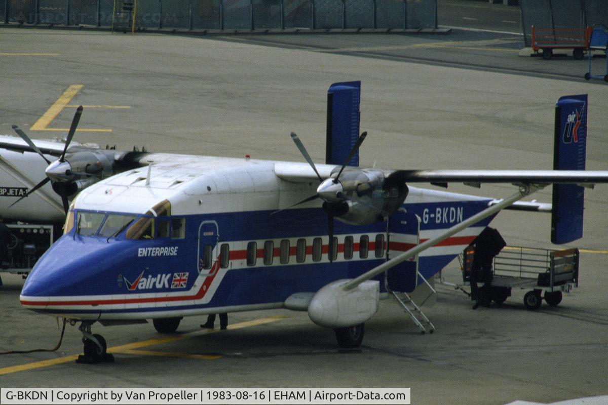 G-BKDN, 1982 Short 330-100 C/N SH.3090, Air UK Short 330 on the platform at Schiphol airport, the Netherlands, 1983