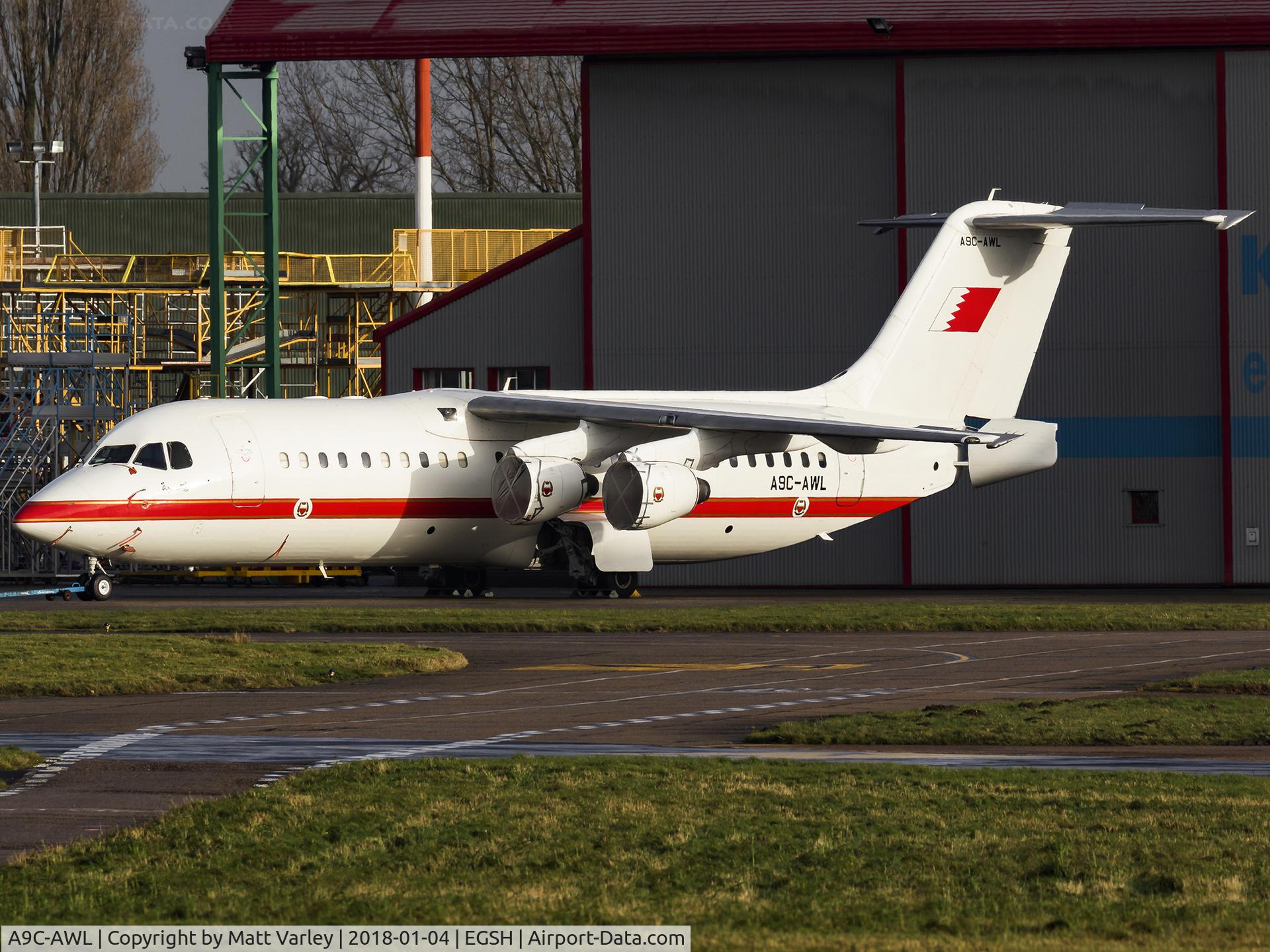 A9C-AWL, 2001 British Aerospace Avro 146-RJ100 C/N E3386, Sat in front of the KLM hangars....