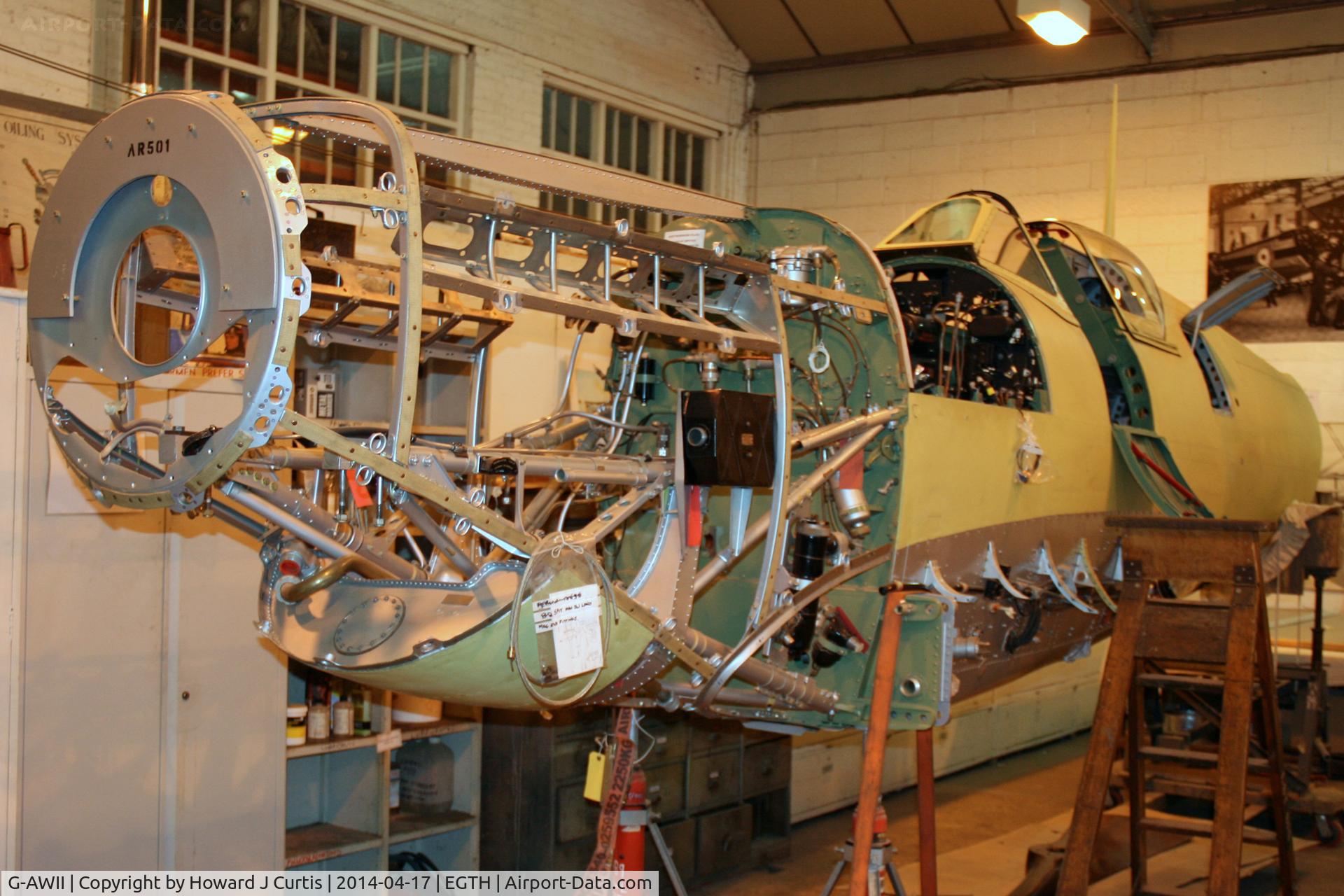 G-AWII, 1942 Supermarine 349 Spitfire LF.Vc C/N WASP/20/223, Shuttleworth Trust. AR501 in the workshop