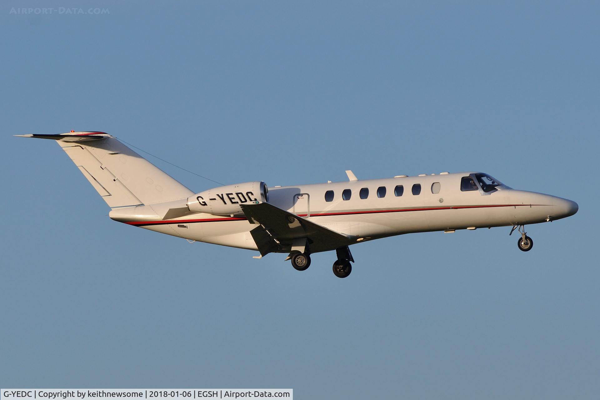 G-YEDC, 2007 Cessna 525B CitationJet CJ3 C/N 525B-0162, Landing at Norwich from Stansted.
