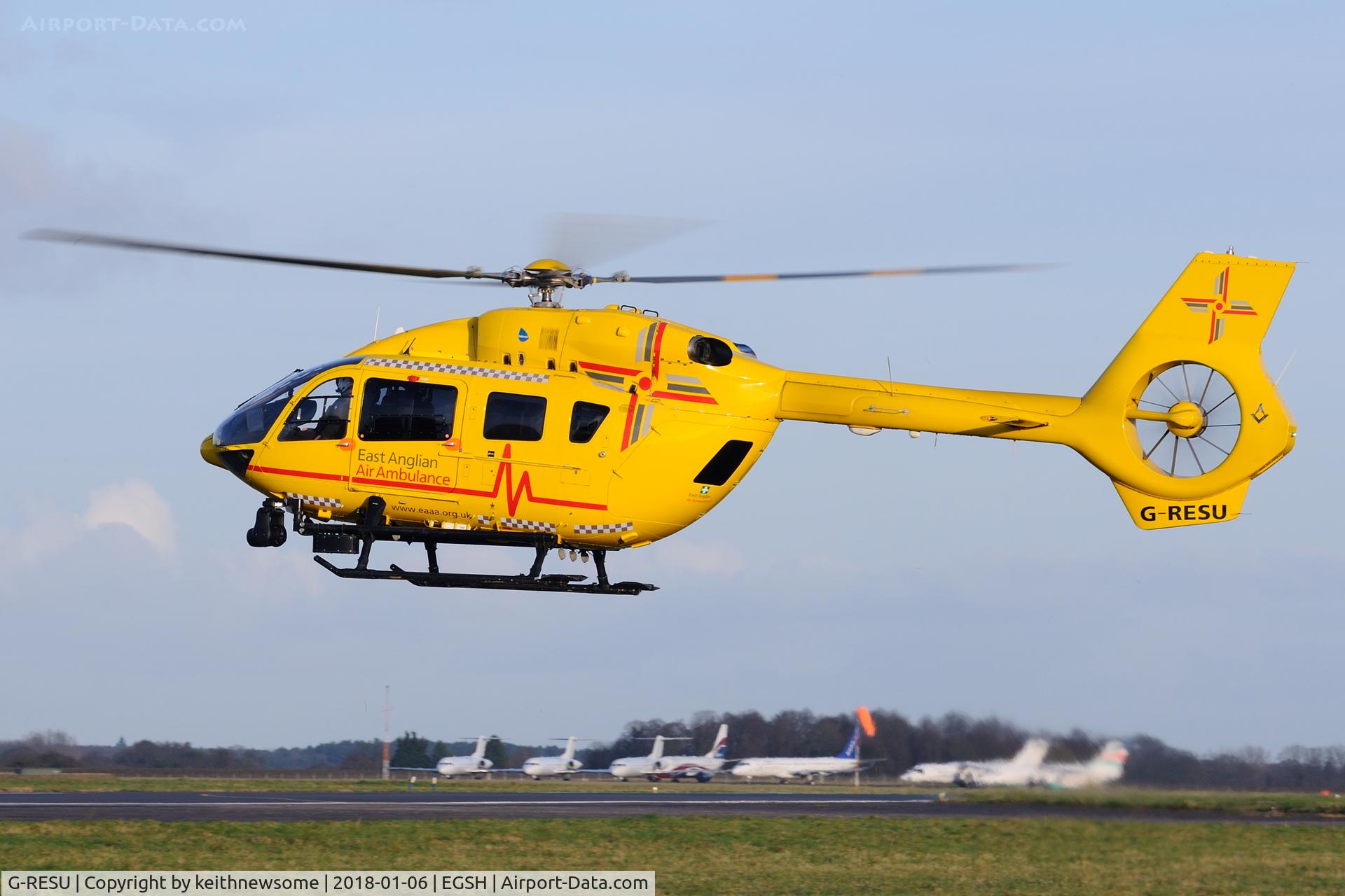 G-RESU, 2015 Airbus Helicopters EC-145T-2 (BK-117D-2) C/N 20052, Helimed 85A leaving for a training flight.