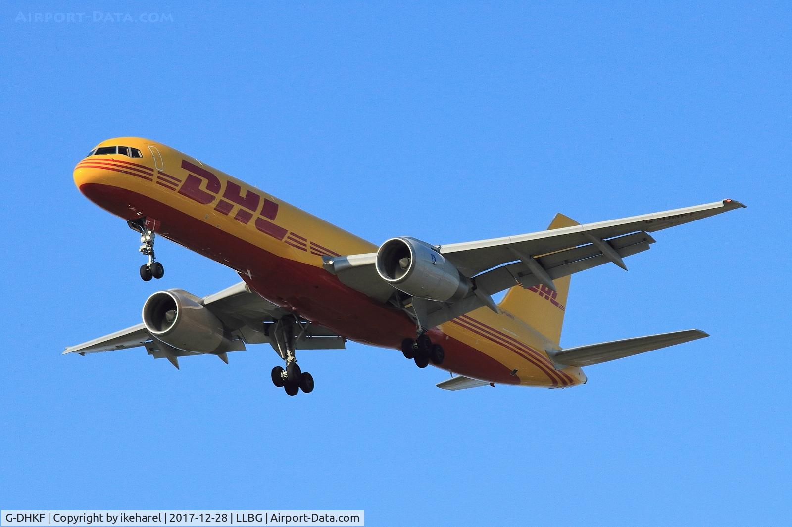 G-DHKF, 1999 Boeing 757-236/SF C/N 29945, DHL Cargo flight upon landing on runway 12.