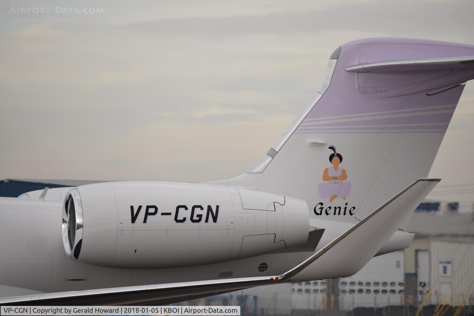 VP-CGN, 2014 Gulfstream Aerospace G650 (G-VI) C/N 6112, Registered to Genie Three Limited in the Cayman Islands.